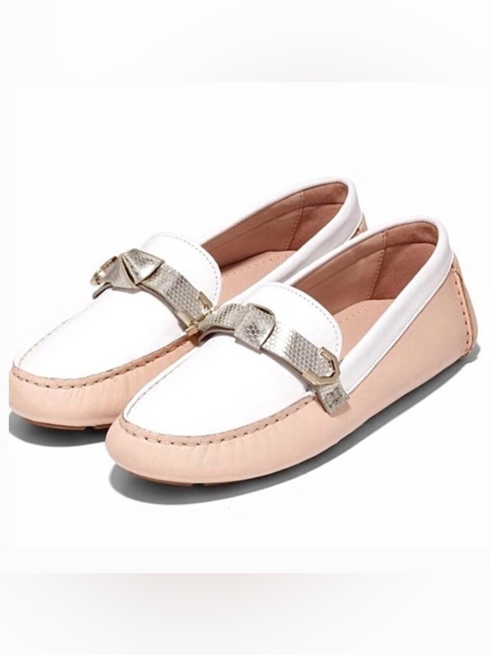 Cole Haan Evelyn Bow Driver Loafers White Beige Leather Moccasins Size 6